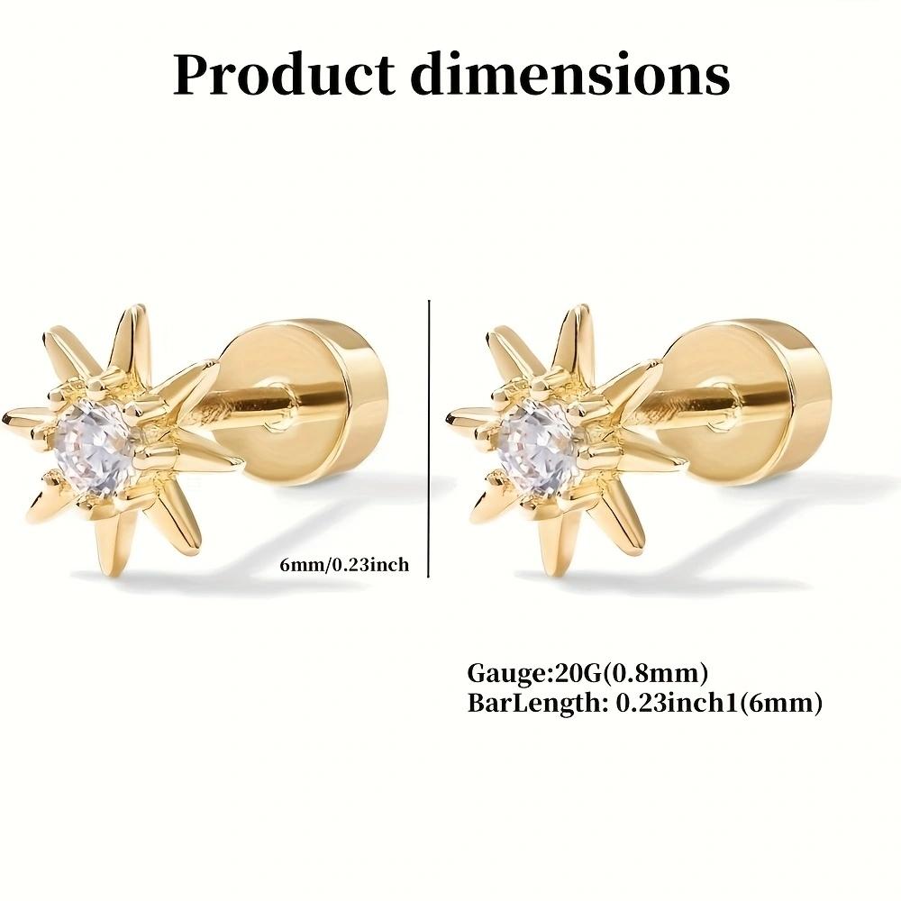 2 Pcs Hypoallergenic Gold Sun Flat Back Stud Earrings