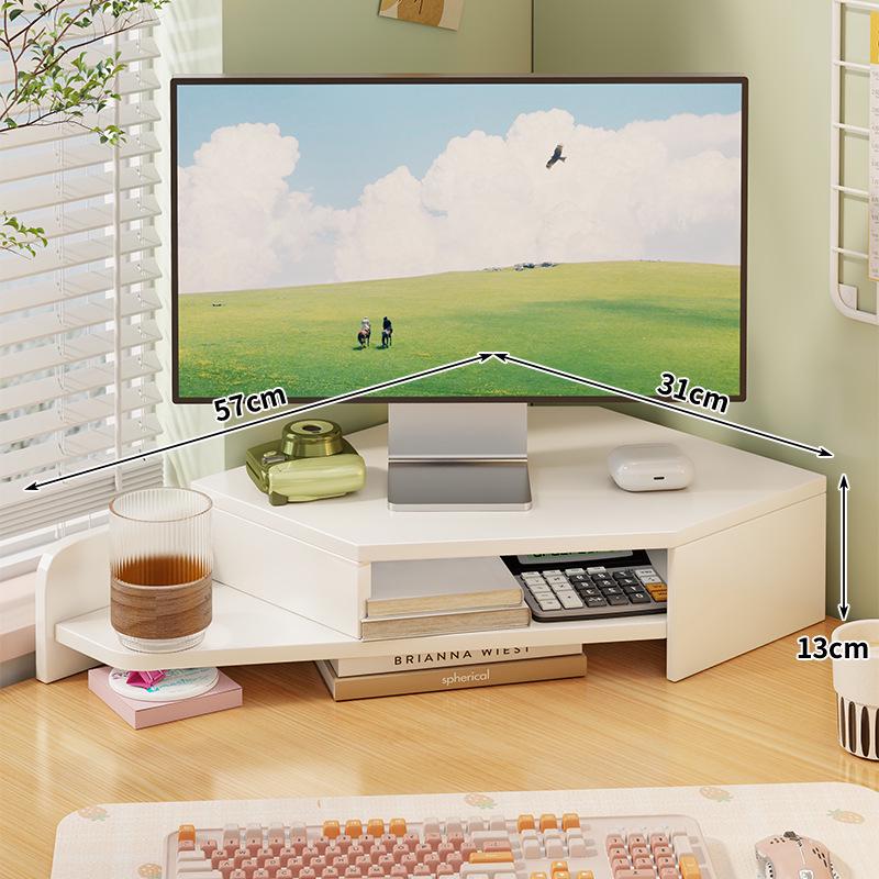 Corner Desktop Monitor Stand with Storage Rack