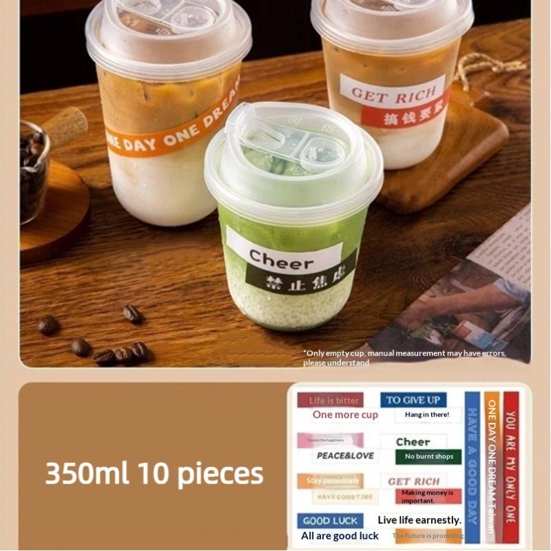 Clear U-shaped Coffee Cups Lidded 10Pcs Disposable for Milk Tea Drinking Pleasure