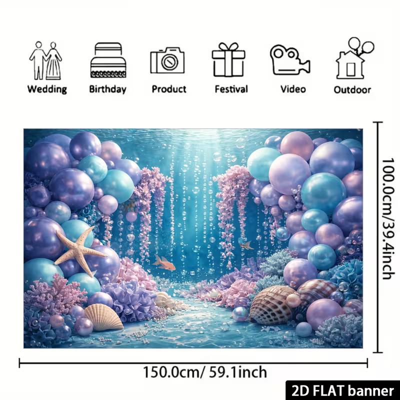 2D Blau Lila Meeresbanner, Unterwasserballon Meerjungfrauenparty Fotokabine Hintergrund