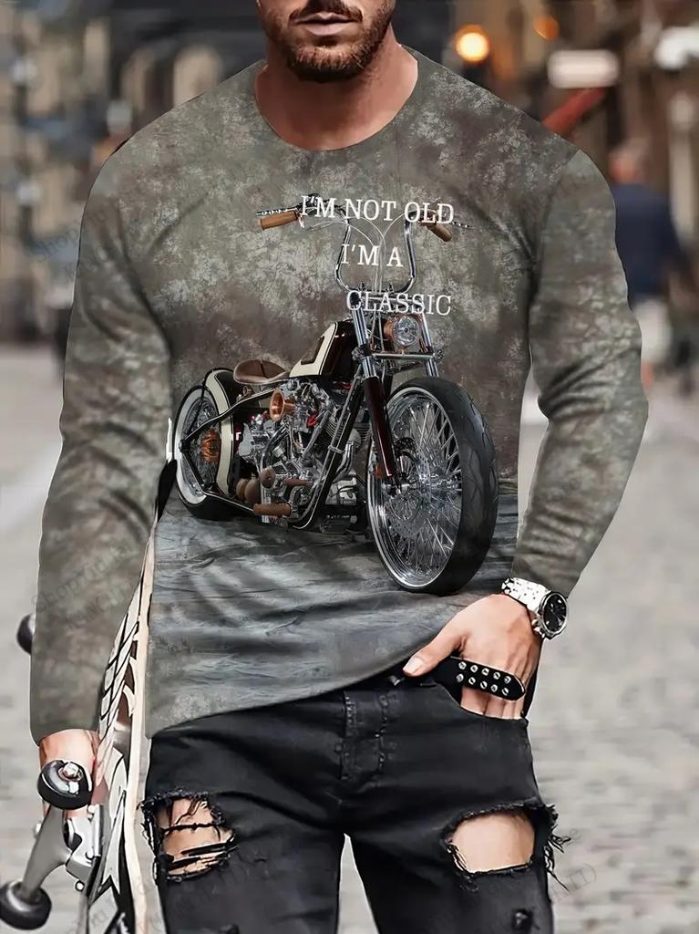 Men'S Vintage Motorcycle 3d Print T-shirt For Men Fashion Long Sleeve T-shirts Outdoors Tshirt Breathable Tops Tees Graphic New