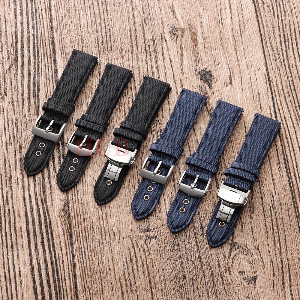 Quick Release Nylon Vintage Sailcloth Watch Strap 22mm Butterfly Buckle Business Men Women Black for Omega for Seiko Watchband