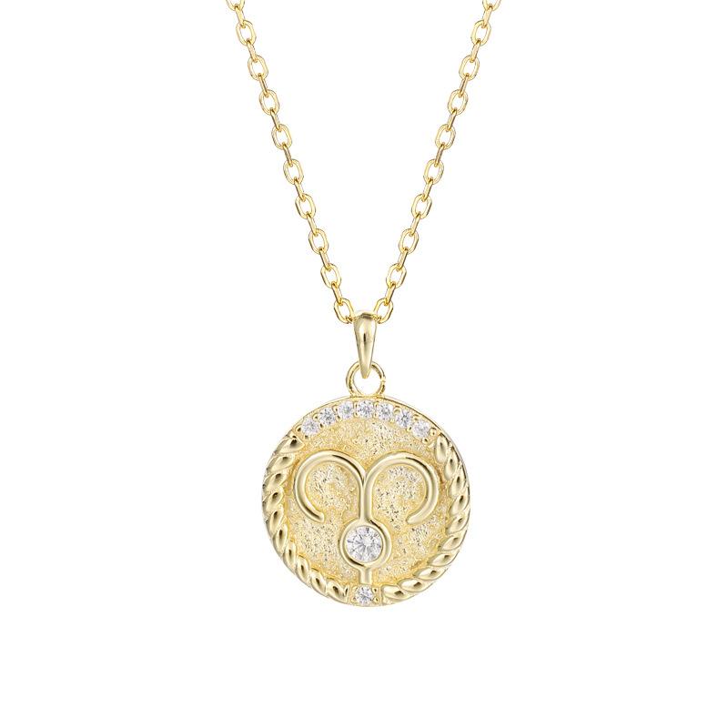 925 Sterling Silver Gold Plated CZ Stone Sign Coin Zodiac Necklaces Cubic Zirconia 12 Horoscope Necklace