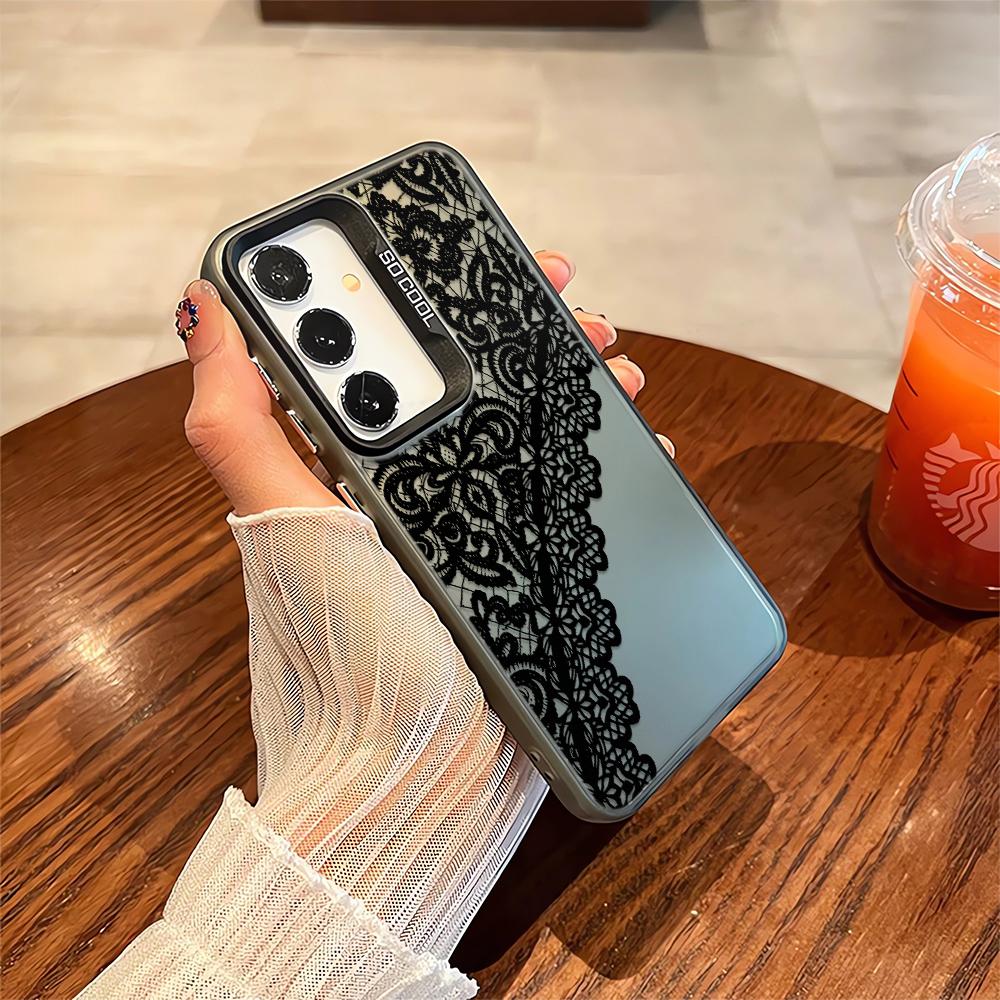 

Elegant Lace Phone Case For Samsung Galaxy Note 20 S20 S21 S22 S23 S24 S25Ultra Matte TPU Cover Fashion Pattern Protective Shell Galaxy S25 Ultra чорний