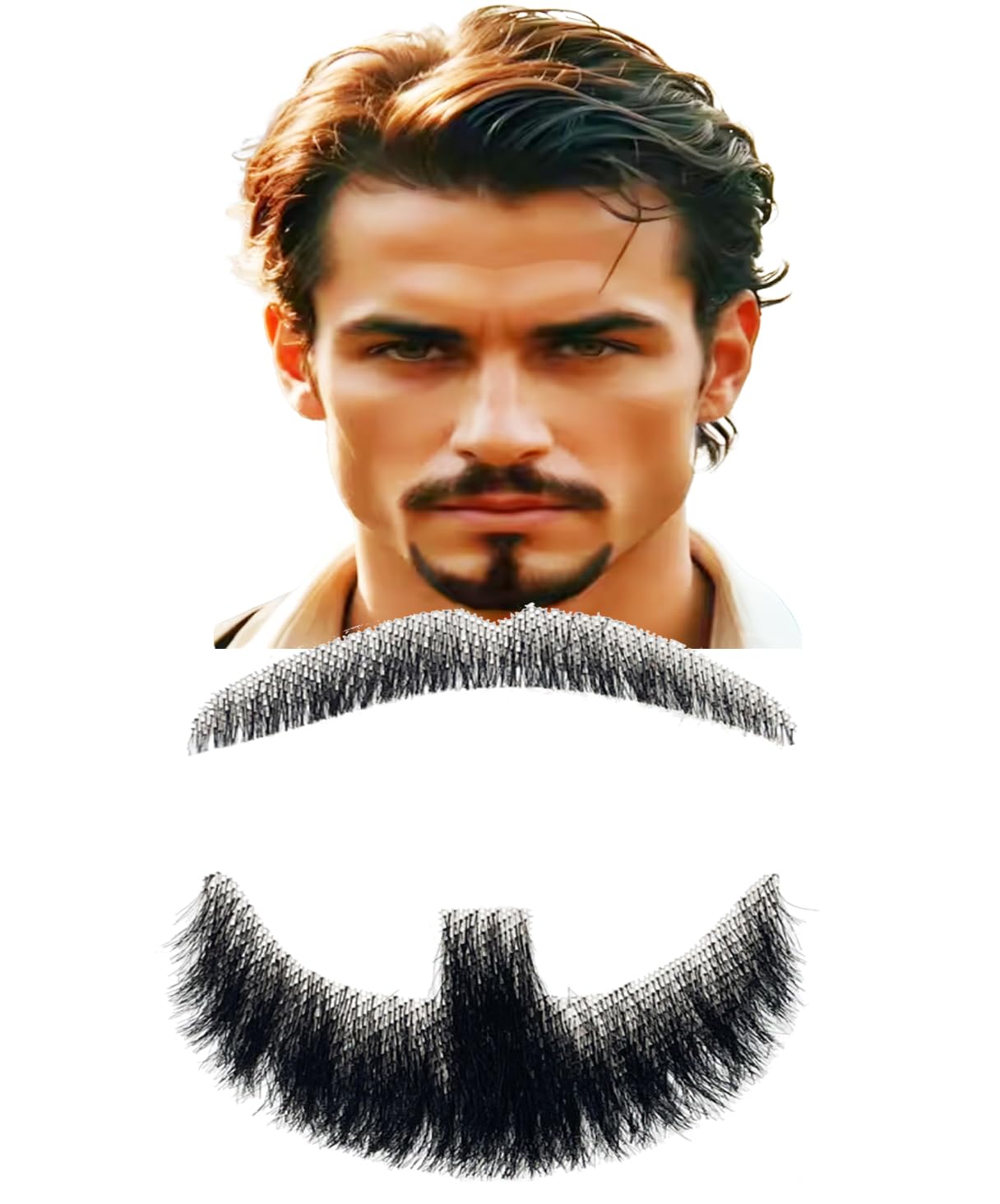 S.fields.inc Realistic Fake Beard, Goatee, Mustache, Reusable, for Bearded Characters, Cosplay Accessories (Mouth Mustache, Goatee)