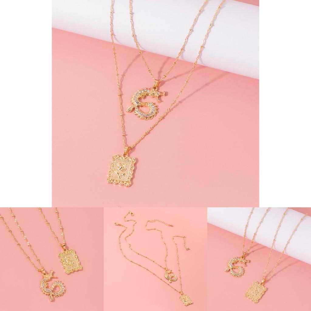 Exquisite Double Layer Rose And Dragon Pendant Necklace For Weddings And Travel Gifts