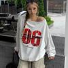 Y2K Sport Casual Oversize Hoodies Women Long Sleeve Sweatshirt Off Shoulder Top Back School Vintage Basic Tees Autumn Winter