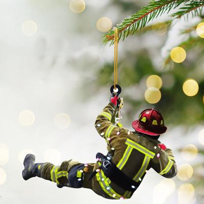 Yousheng Christmas Firefighter Ornaments Acrylic Fireman Decorations Firefighting Keepsake Hanging Pendant for Tree Wall Car Decor