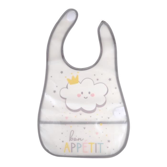 Bavoir bébé avec récupérateur Nuage - Marque - Modèle - Plastique - Blanc et gris - Mixte