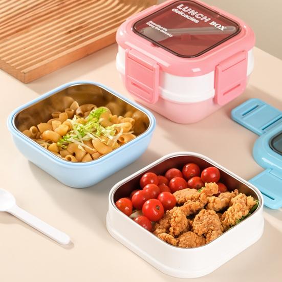Adult Bento Box Food Grade Stainless Steel Lunch Container Two Stackable Leak-Proof Compartments Microwave Dishwasher Safe Lunch