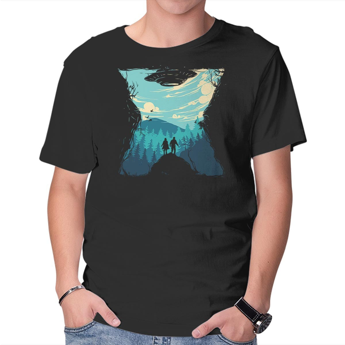 Unisex Crew Neck T-Shirt Exploration Into Unknown Graphic Short Sleeve Casual Tee S