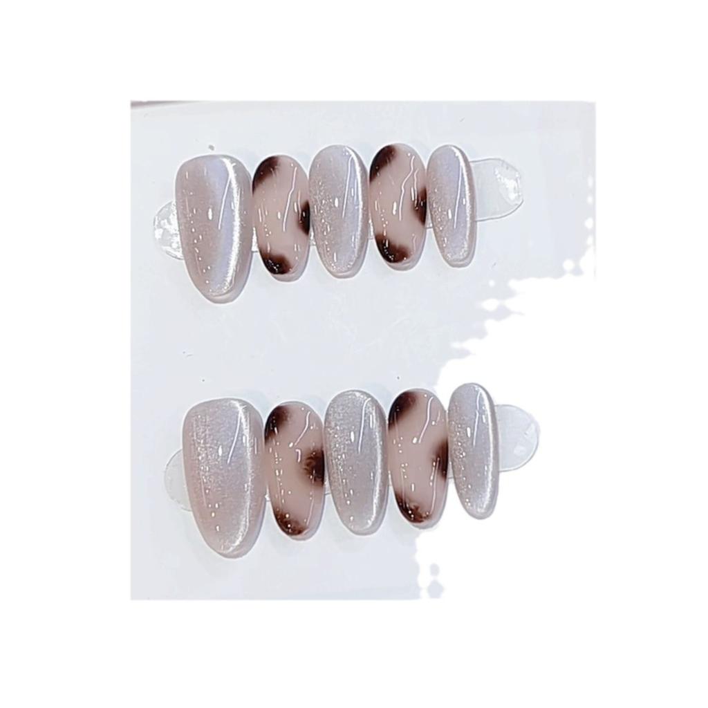 Pure Hand-made Phototherapy Manicure Amber Glass Wear Nail Finished Cat Eye Nail Patches Show Whiteness and Temperament