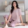 Pajamas with chest pads, women's summer modal short-sleeved cropped pants, summer thin cool cotton and silk loungewear set