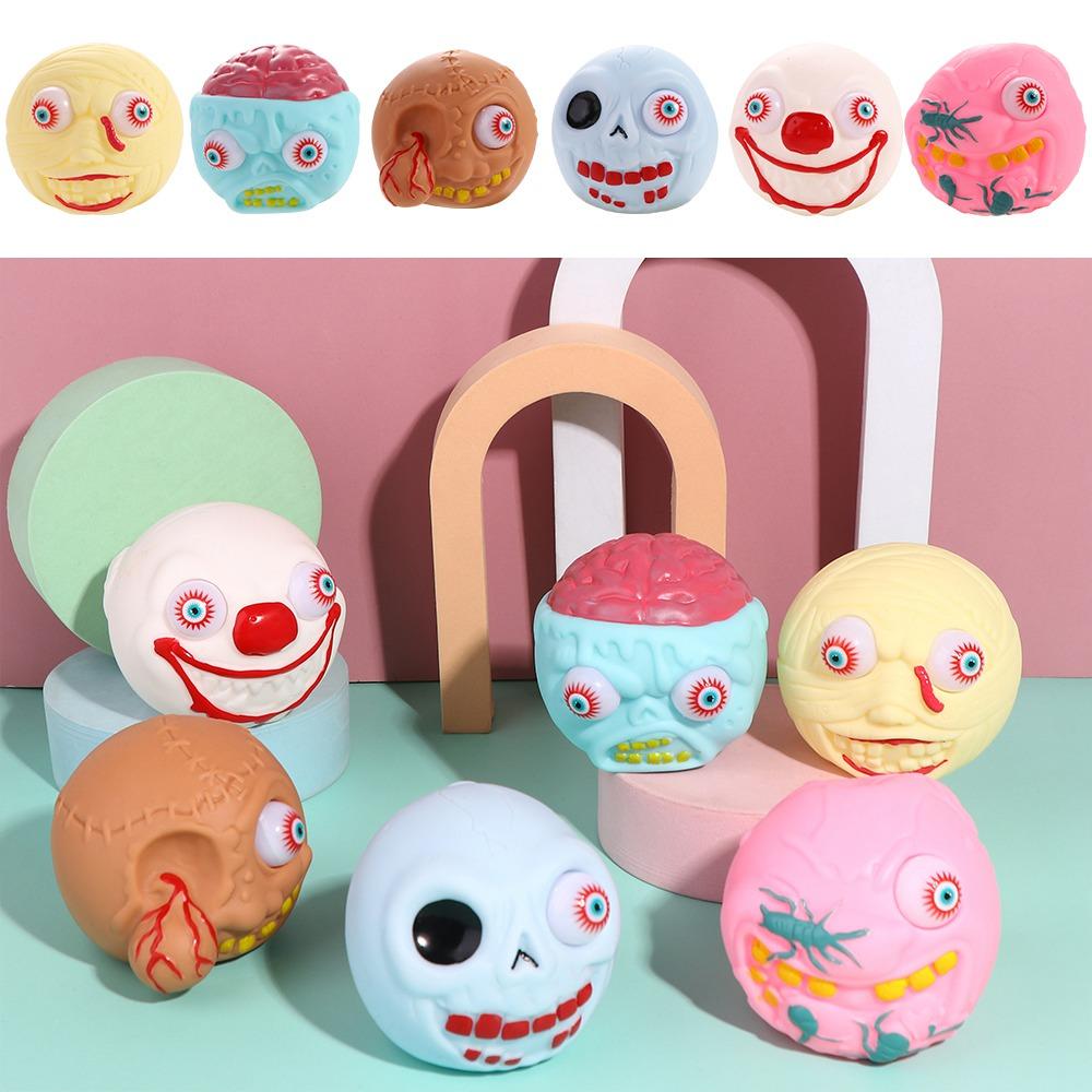 Novelty Squeeze Fidget Toys Slow Rebound Halloween Prank Toy Elastic Eye-popping Skull Toys  Adult