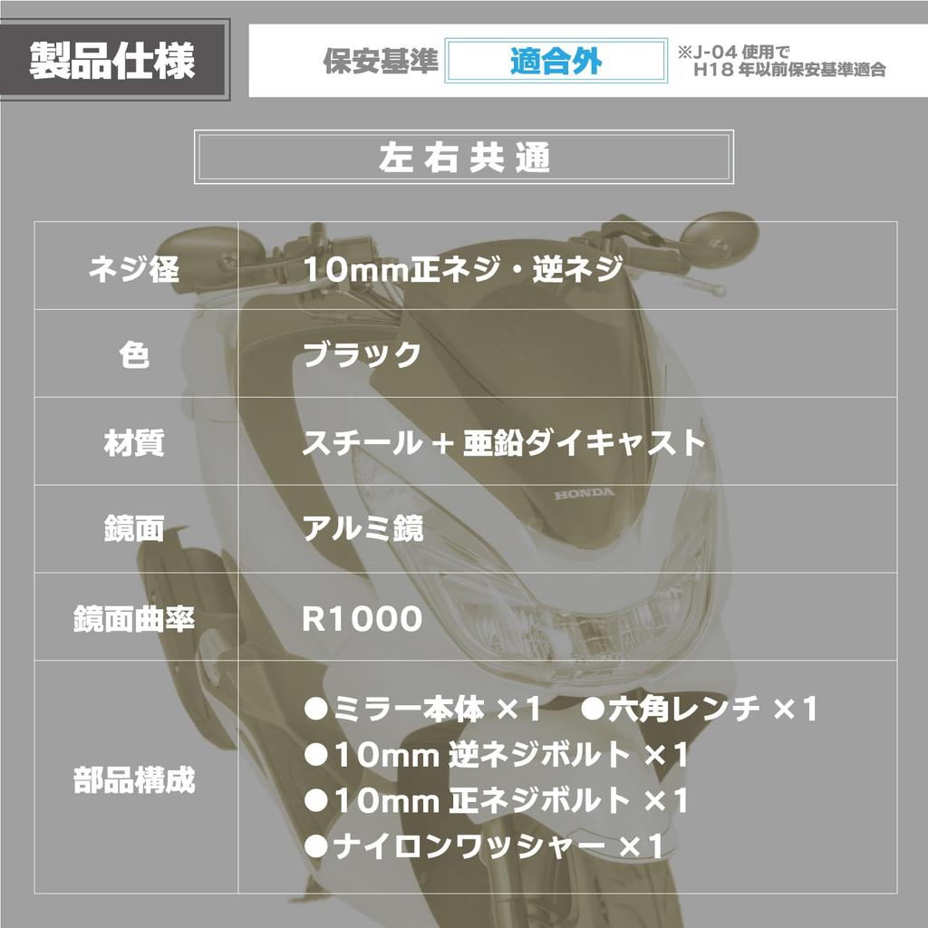 TANAX Baren Classic Left and with 10mm Right and Left Thread Mirror, Napoleon, Black, Right, Bolts, APB-104-10