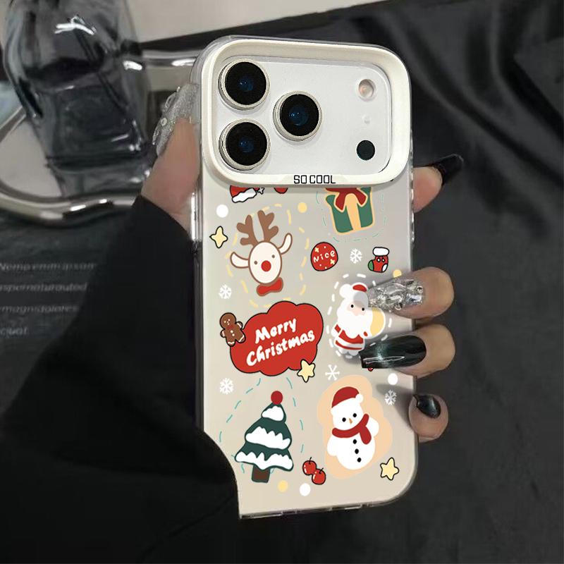 Peeking Santa and Christmas Pattern IMD Case for iPhone 17 16 15 14 Pro Max 13 Shockproof Hard Cover with Permanent Design