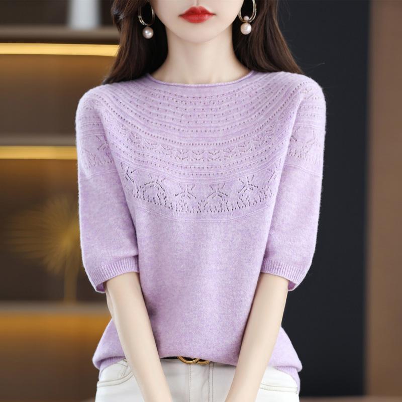 Women Knit T-shirt 100% Wool MODERN NEW SAGA Summer Knitted Shirt Short Sleeve Tees O-neck Pullover Knit Tops