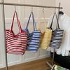 Women'S Striped Canvas Shopping Bag Daily Casual Large Capacity Tote Handbags Double-Sided Totes Girls Nylon Shoulder Bags