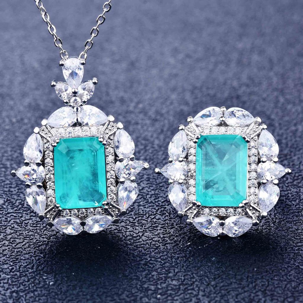 Imitation Natural Paraiba Jewelry Set, Ring Pendant, Temperament Jewelry, Atmospheric High-End Gifts, Containing Minerals