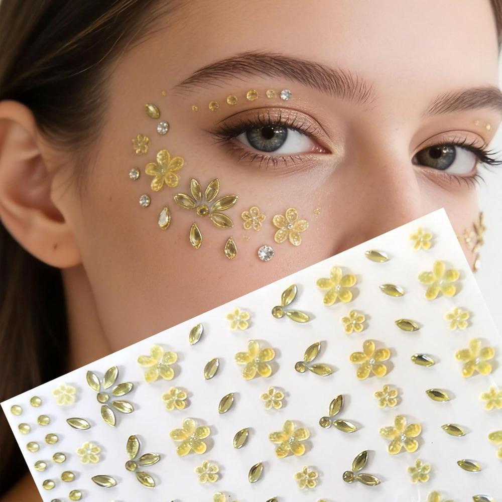 Self-Adhesive Rhinestones Face Gems Sticker Flower Makeup Decoration  for women and girls