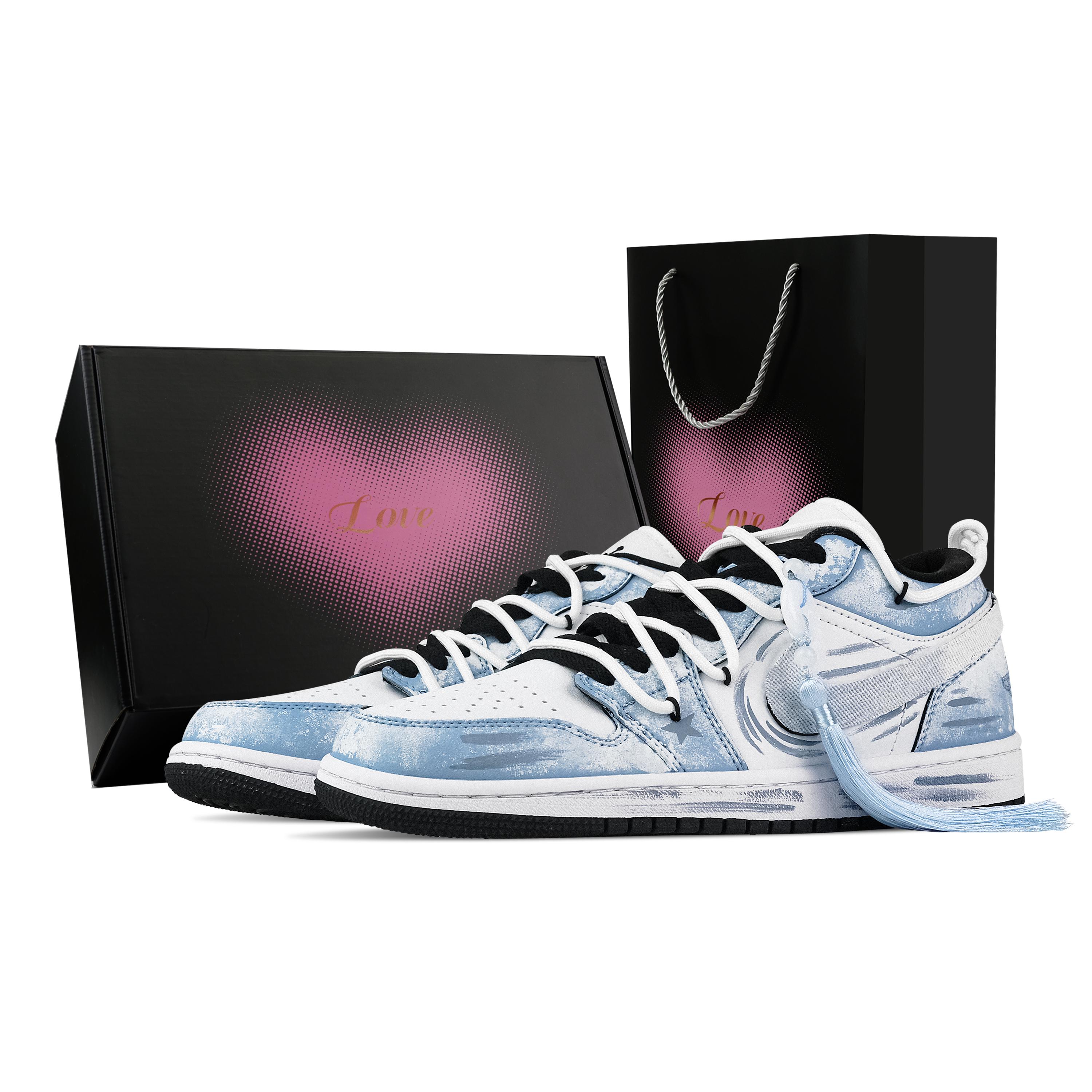 

Jordan Air Jordan 1 Orchid Pavilion Collection, Heart Box Low top Vintage Basketball Shoes Unisex White Blue DC0774-101(Team773--) 40