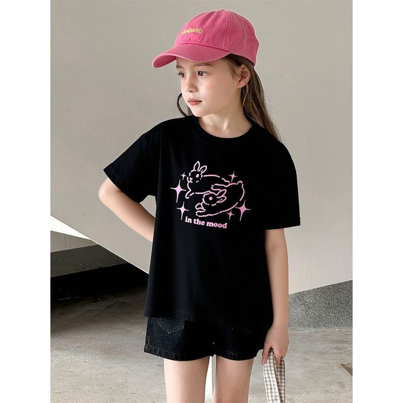 2026 Summer New Children's Pure Cotton Short-Sleeve T-Shirt, Loose Korean Style Unisex Youth and Older Children Printed Top Trendy