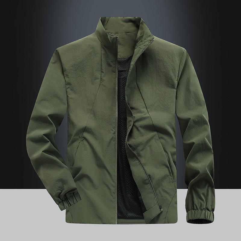 Mens Casual Jacket Stand Collar Zip Up Solid Color Loose Fit Trendy Outerwear