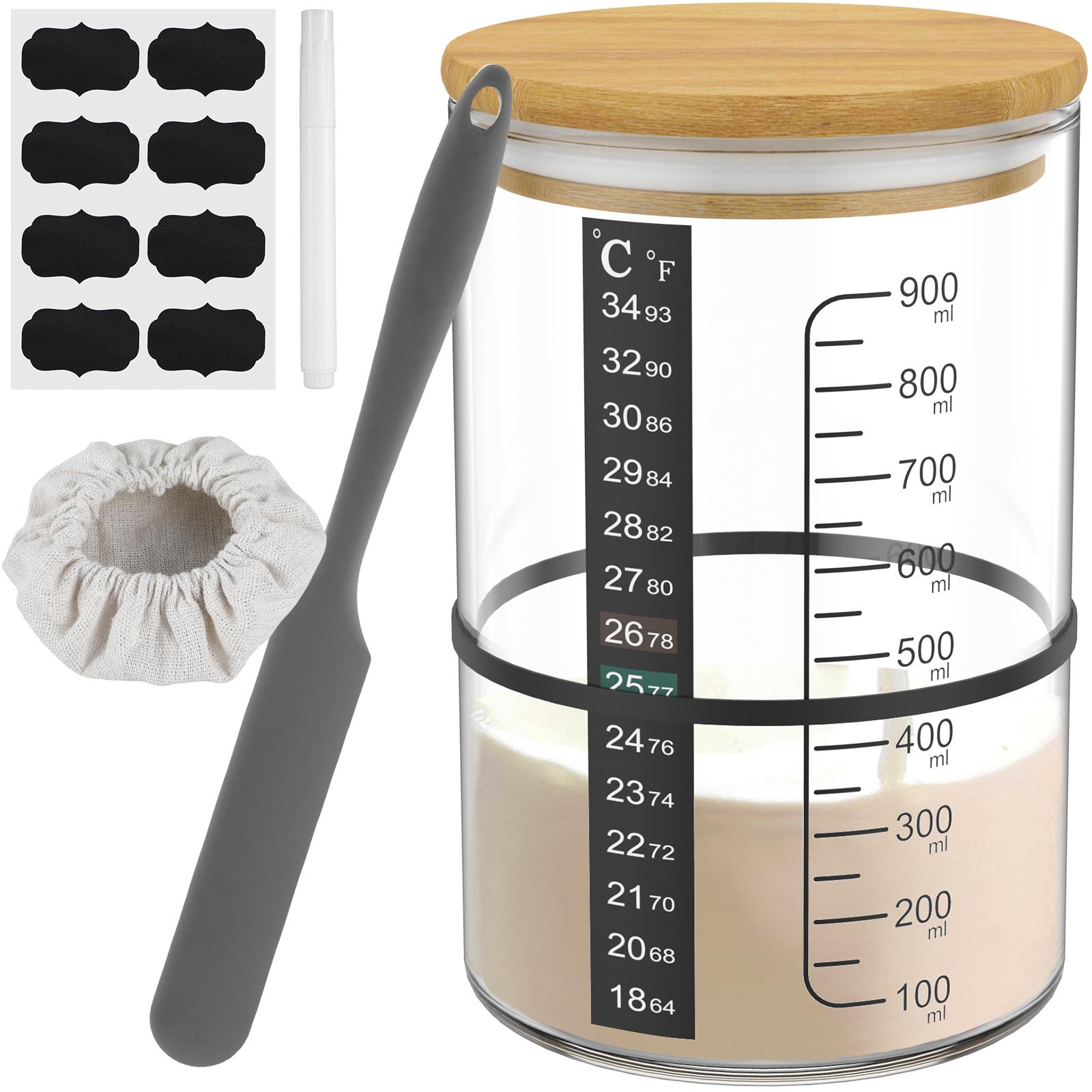 

1/2 Pcs Sourdough Starter Jar 900ML/1.5L Dough Starter Jar Clear Sourdough Fermentation Container with Bamboo Lids for Kitchen