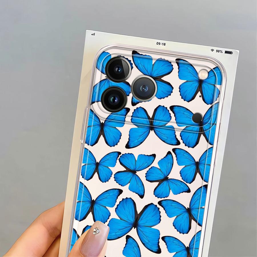 Case for iPhone 17 Pro Max Air XS Max 15 13 Pro 11 17e XR 14 Plus 16 12 Mini Soft Phone Cover Beautiful Butterfly