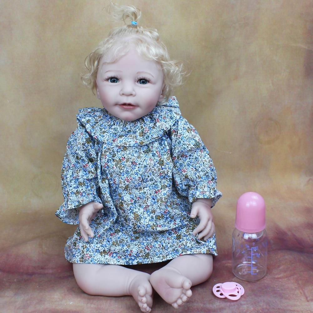 BZDOLL 55 CM měkké silikonové znovuzrozené miminko se zakořeněnými blond vlásky holčičí panenka hračka realistické látkové tělo realistické 22 palcová princezna batole Bebe