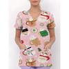 Womens V-Neck Short Sleeve Nursing Scrub Top With 3D Cartoon Print Comfortable Workwear Casual Medical Uniform