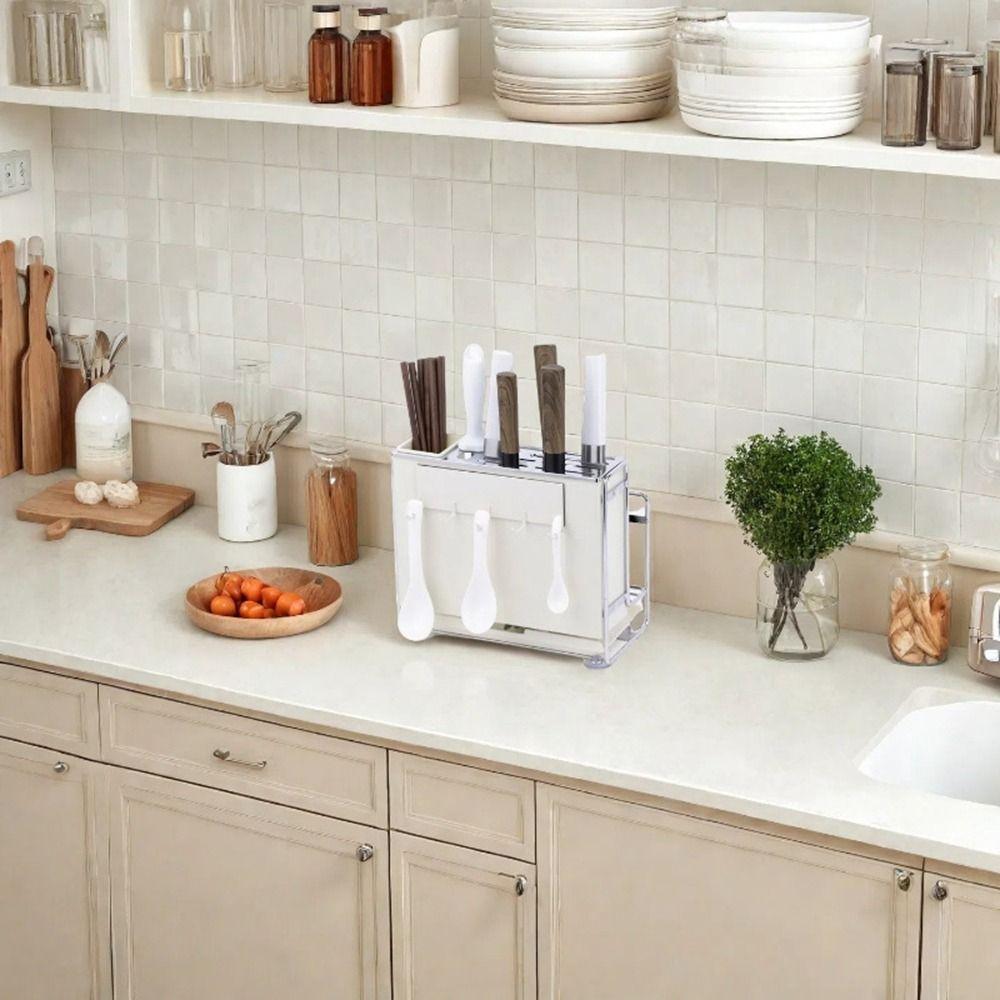 Carbon Steel Kitchen Cutter Rack Rust-proof Large Capacity Cutting Board Storage Rack Moisture-proof with Draining Tray