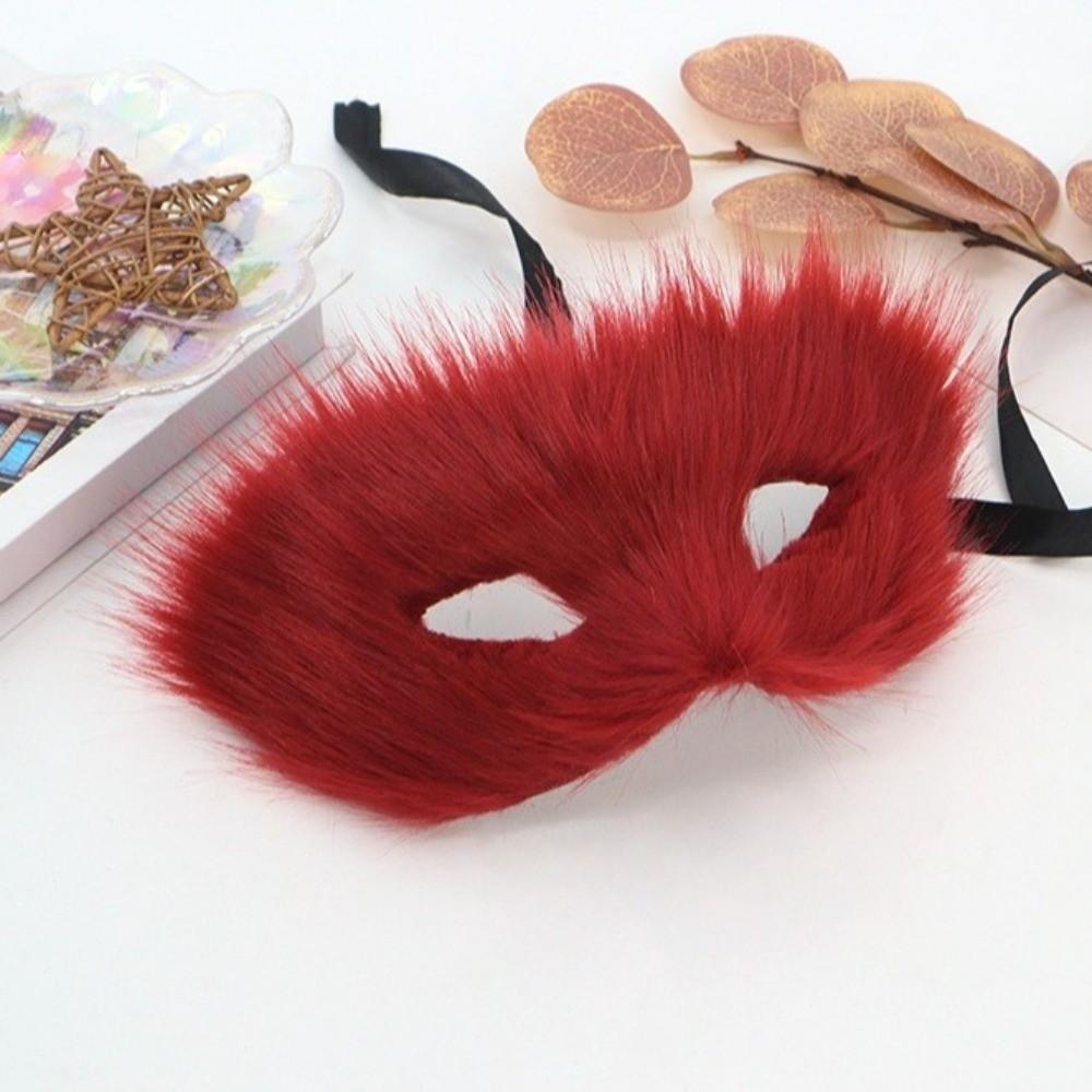 Animal Half Face Mask Long Furry Masquerade Mask Simple Halloween Plush Mask  Festival Atmosphere
