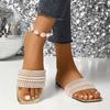 summer fashionable sexy light casual women's shoes large size comfortable square head pearl decoration solid color flat slippers