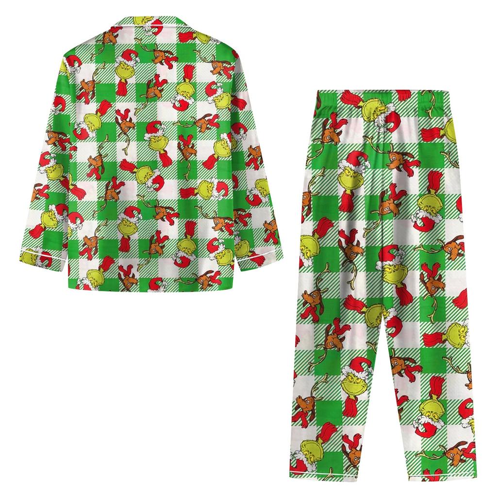 Women's 2 Piece Printed Suit Long Sleeve Button Up Top Wide Leg Pants Suit Set Pajamas Home Casual Suit