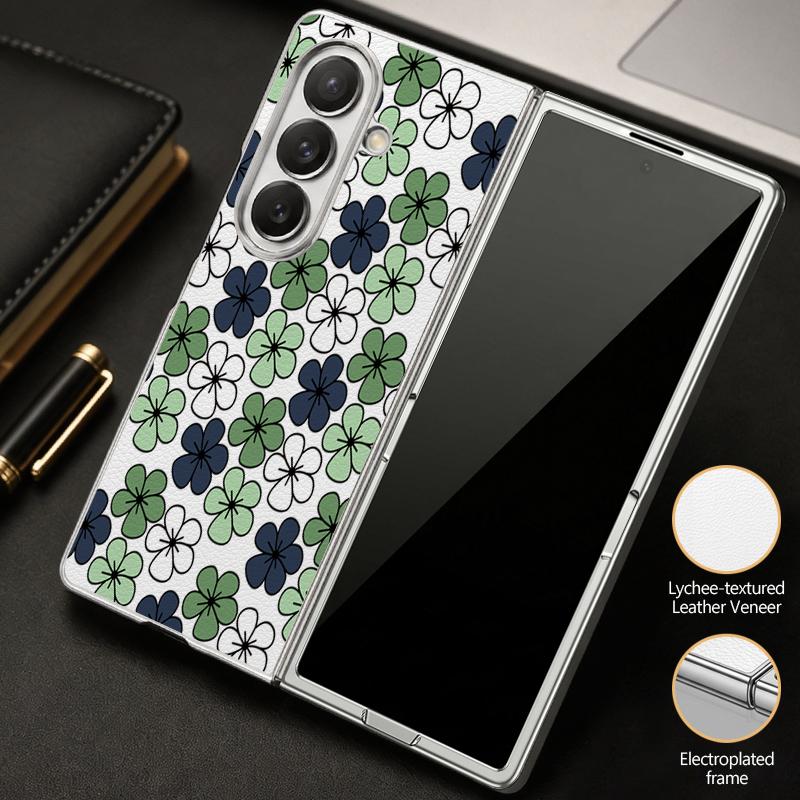 Vintage Clover Floral Case For Samsung Z Fold 8 Ultra 7 6 5 Luxury Plating Leather Skin Hard Phone Cover For Galaxy Z Fold8 Fold7 Fold6