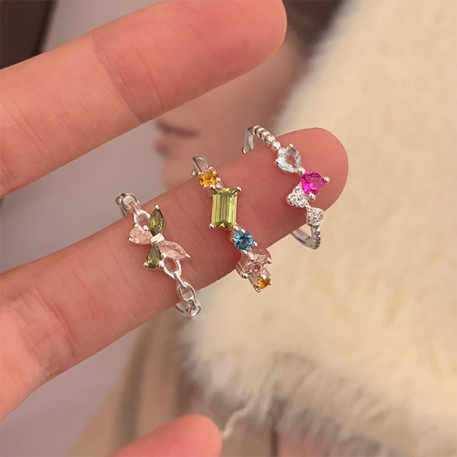 Irregular colored bow butterfly open ring fashion exquisite ring temperament versatile jewelry
