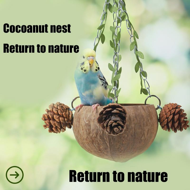 Natural Birdhouse Toy Parakeets Resting Bed Cage Hanging Swing Breeding Nest for Budgies, Lovebirds