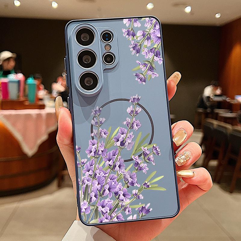 Etui z kwiatowym wzorem lawendy, piwonii i róży dla Samsung Galaxy S26 Ultra S25 Edge S24 Plus S23 FE S22 A17 A54 A55 A56 A57 5G Magnetyczne Pokrowiec dla Magsafe