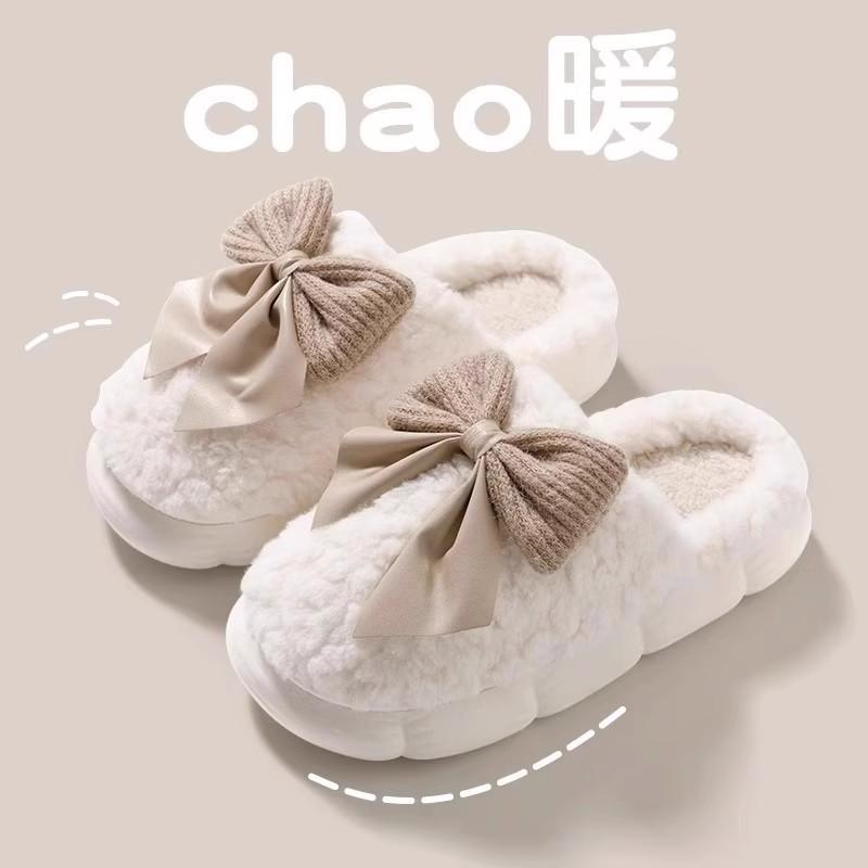 2025 New Autumn and Winter Cute Warm Indoor Home Thick Bottom Fluffy Slippers Butterfly Cotton Slippers