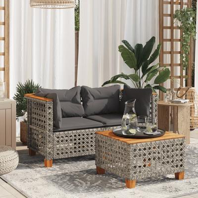 Vidaxl Corner Sofa Modules With Cushions, 2 Pcs, Grey, Poly Rattan