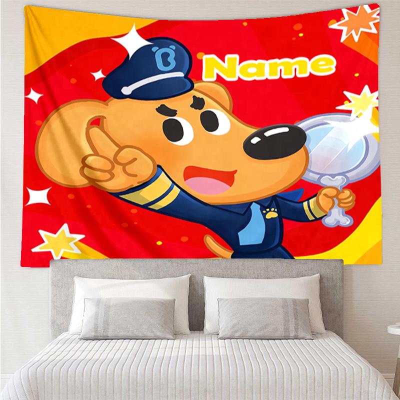 Custom Name Sheriff Labrador Print Tapestry, Backdrop, Easy Setup, Ideal for Bedroom, Office & Living Room, with Aesthetic Wall Hanging Decor.