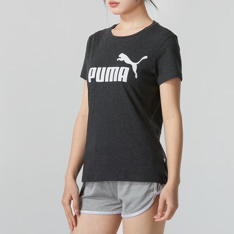 Puma Koszulka Damska z Nadrukiem Logo Litery do Treningu Fitness na Zewnątrz Modna Oddychająca Wygodna Codzienna z Krótkim Rękawem Top Węglowo-Szary 673655-07