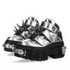 Fashion New Silvery Men Shoes Punk Style Lace-up Heel Height 6CM Platform Shoes Woman Gothic Ankle Rock Boots Metal Decor Woman Sneakers