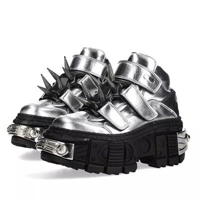 Fashion New Silvery Men Shoes Punk Style Lace-up Heel Height 6CM Platform Shoes Woman Gothic Ankle Rock Boots Metal Decor Woman Sneakers