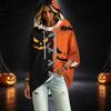 Women's Fashionable Three-Quarter-Sleeve Halloween-Printed Hooded Pullover