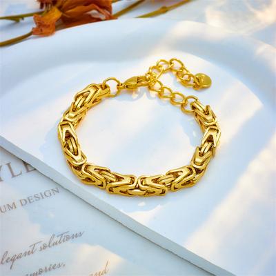 Bracciale a Catena Bizantina Placcato Oro 18K, Delicato Braccialetto a Maglie Vintage per Donne Uomini Gioielli in Acciaio Inossidabile Regalo