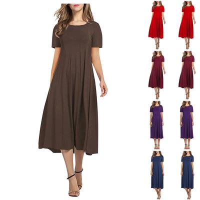 Women's Temperament Round Neck Short Sleeve Color Swing Dress