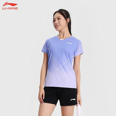 Li-Ning Damen Sportoberteil mit kurzen Ärmeln und V-Ausschnitt AAYU218