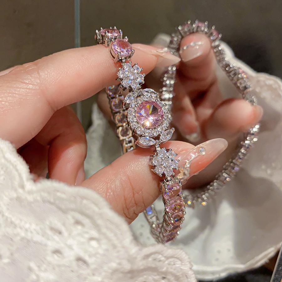 Super Sparkling Zircon Round Flower Bracelet, Light Luxury High End Bracelet, Colorful Dopamine, Exquisite Fashion, Handmade Decoration